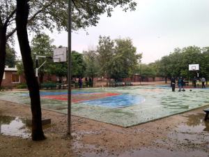 The Basketball Court after a downpour. 